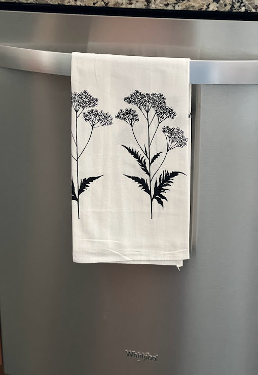 Yarrow flower flour sack tea towel