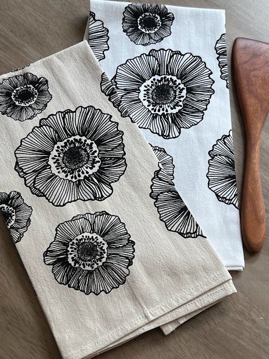 Anemone flower flour sack tea towel
