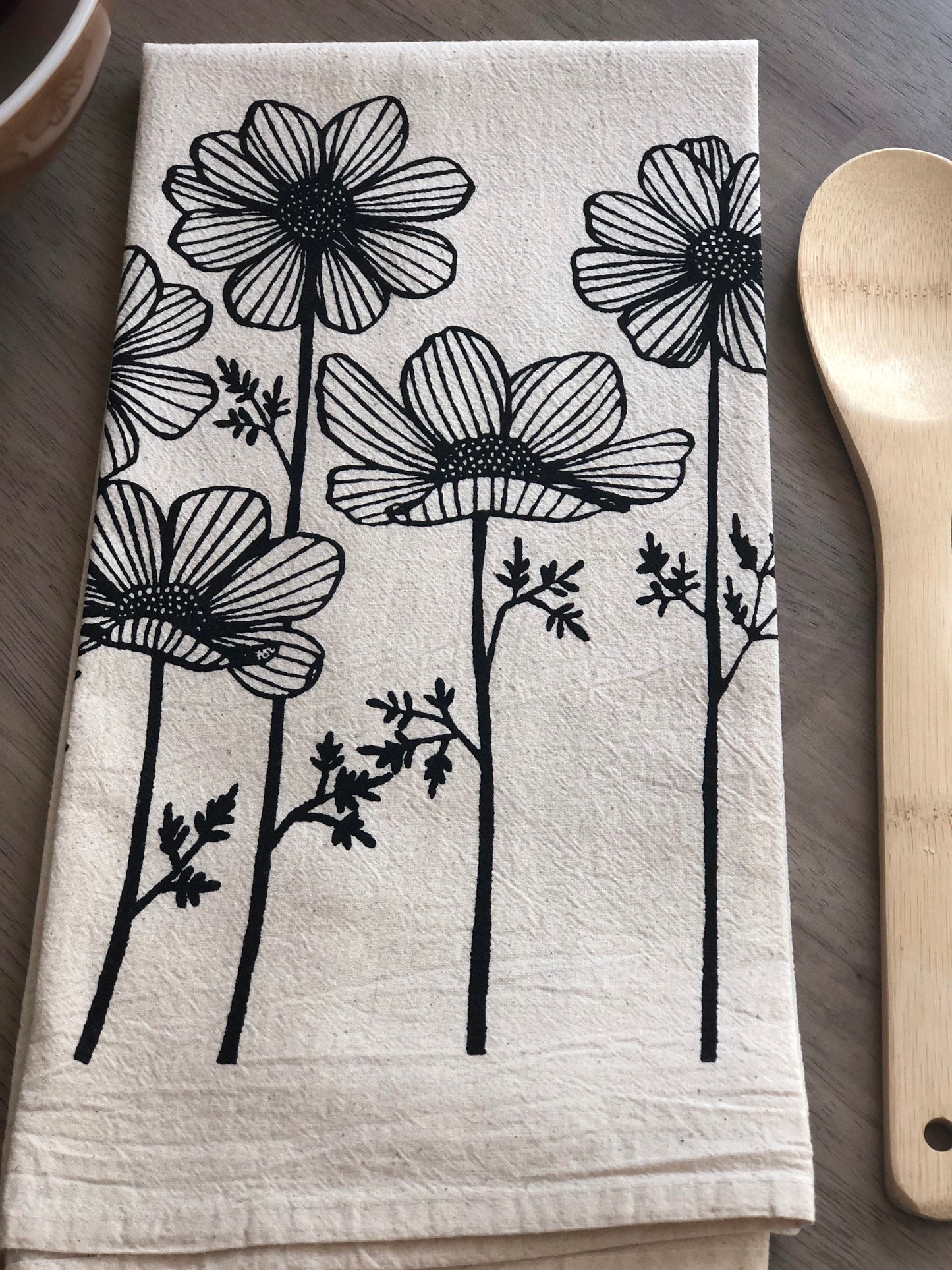 Cosmos flower flour sack tea towel