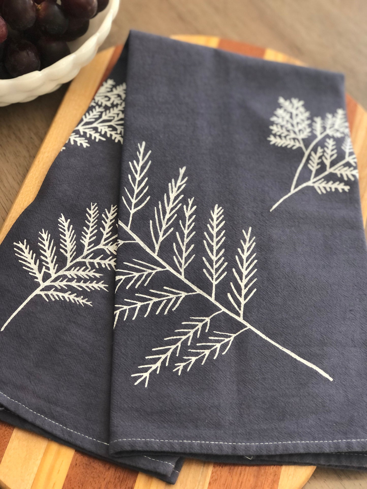 Cedar branch flour sack tea towel-PURPLE
