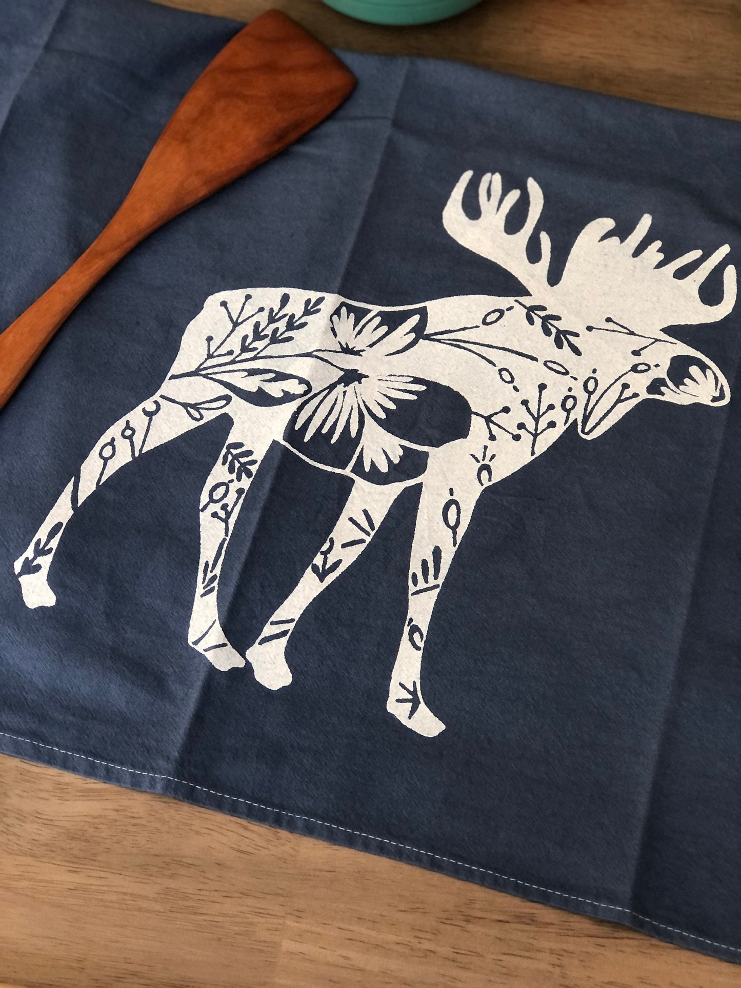 BLUE hand dyed Moose flour sack tea towel