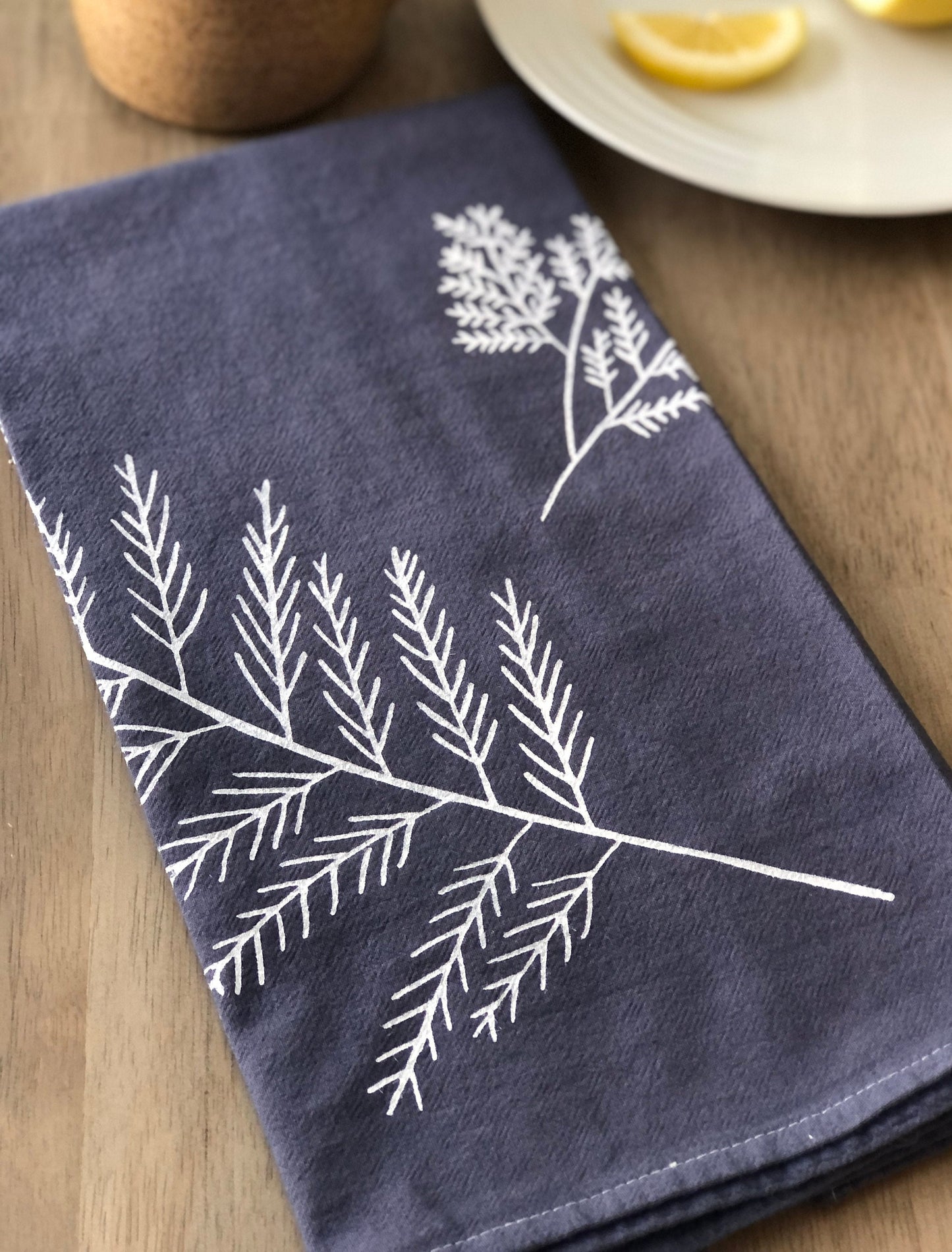 Cedar branch flour sack tea towel-PURPLE