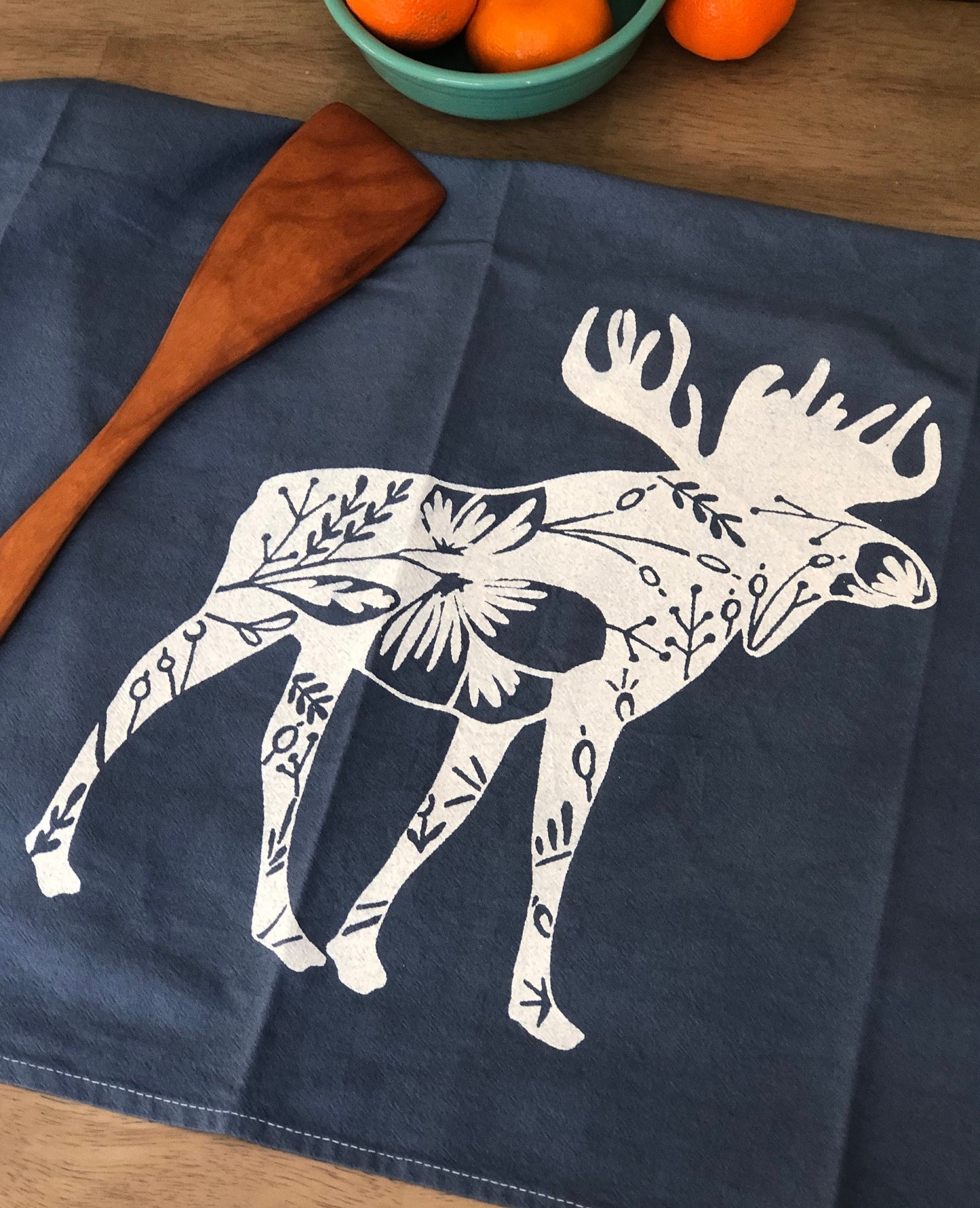 BLUE hand dyed Moose flour sack tea towel
